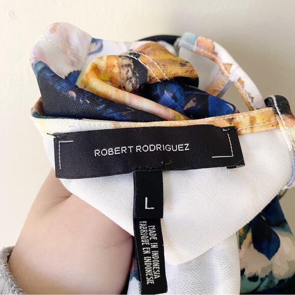 Robert Rodriguez | Francine Blouse Top Watercolor Floral Drape Neckline Large - Picture 6 of 7